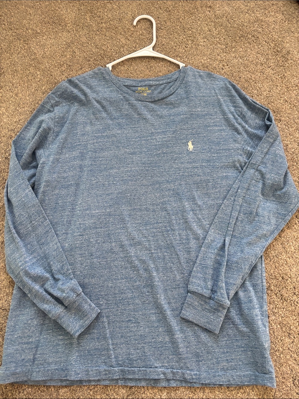 Polo by Ralph Lauren Heathered Blue Long Sleeve Crewneck Tee